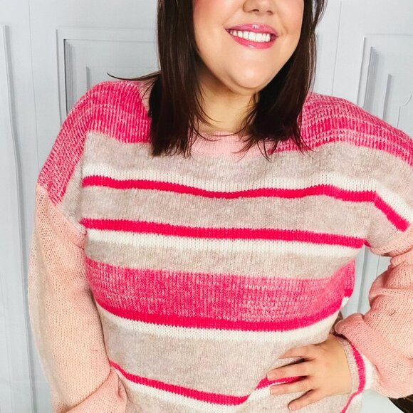 NEw Pink & Coral Striped Knit Sweater Sizes 2x & 3x - Picture 6 of 12